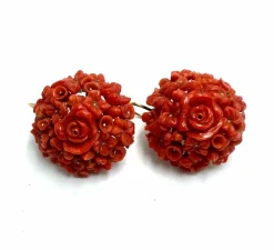 Boucles d'oreilles anciennes en corail sicilien