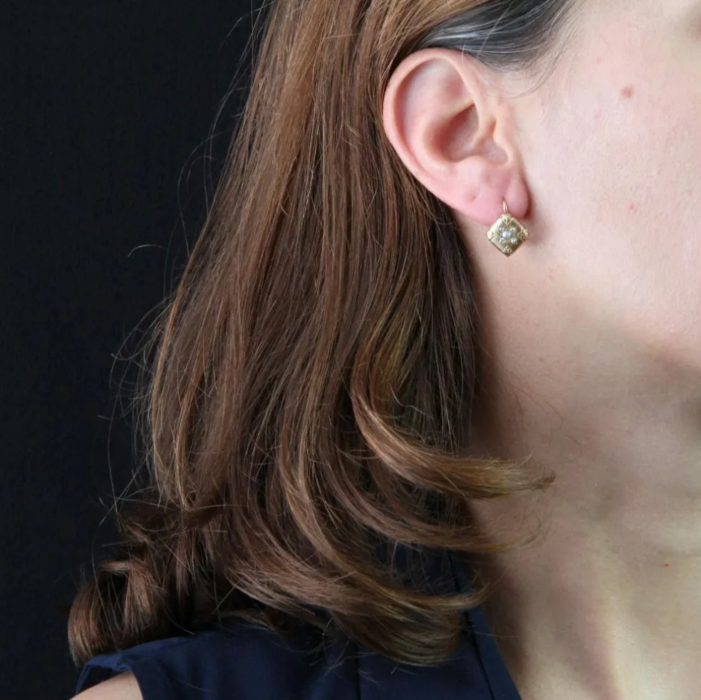 Boucles d'oreilles anciennes or rose perles