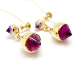 Boucles d'oreilles anciennes or jaune améthystes
