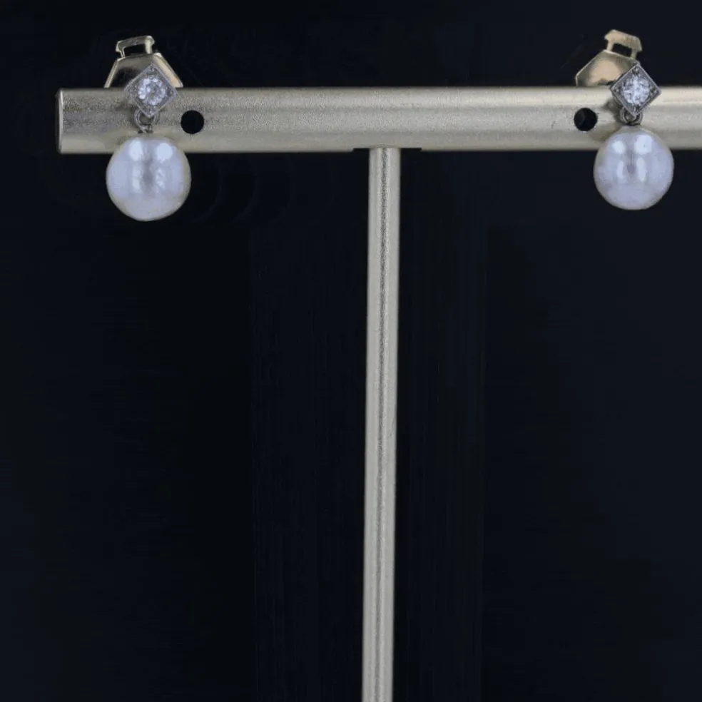 Boucles d'oreilles anciennes diamants perles
