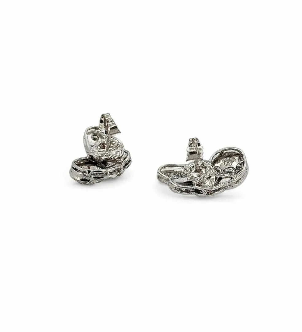 Boucles d’oreilles ancienne en or blanc, argent et platine