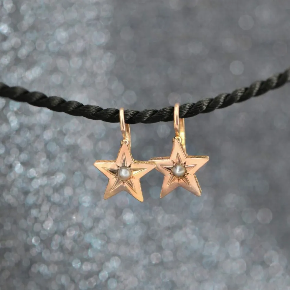 Boucles d'oreilles anciennes étoiles or rose perles