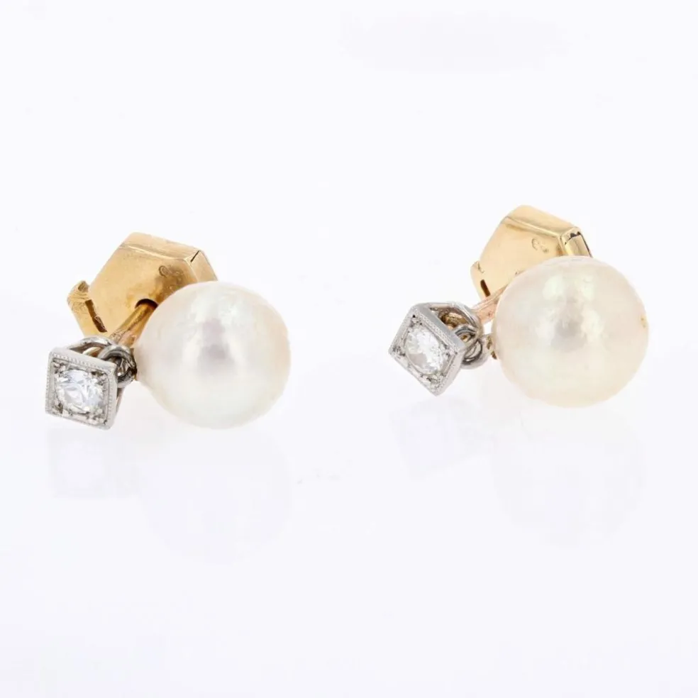 Boucles d'oreilles anciennes diamants perles