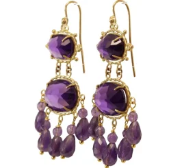 Boucles d'oreilles anciennes en or et améthyste