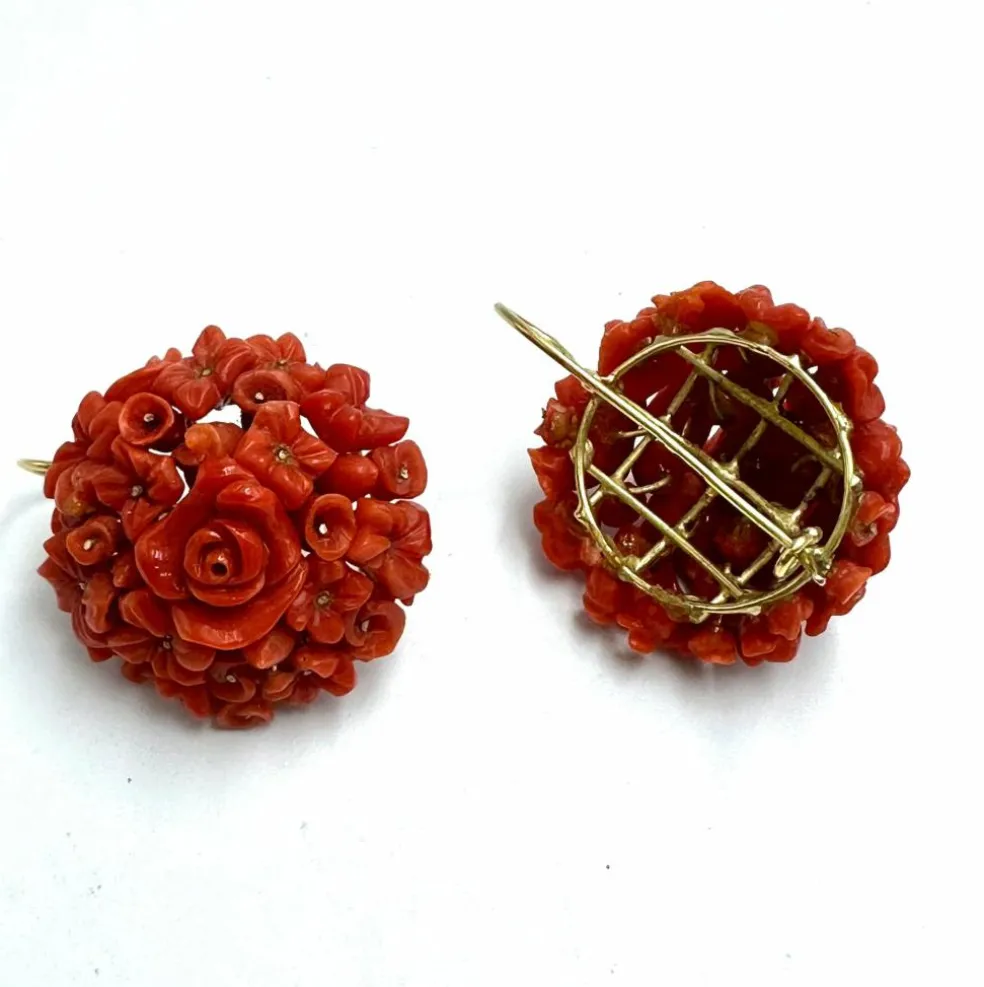Boucles d'oreilles anciennes en corail sicilien