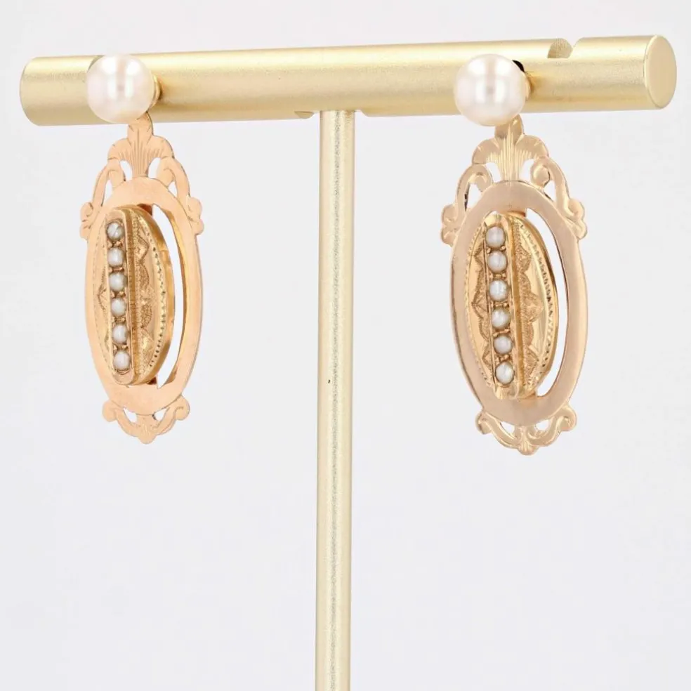 Boucles d'oreilles anciennes perles et ses pendants or rose perles fines