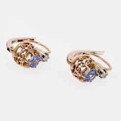 Boucles d'oreilles anciennes saphirs diamants dormeuses