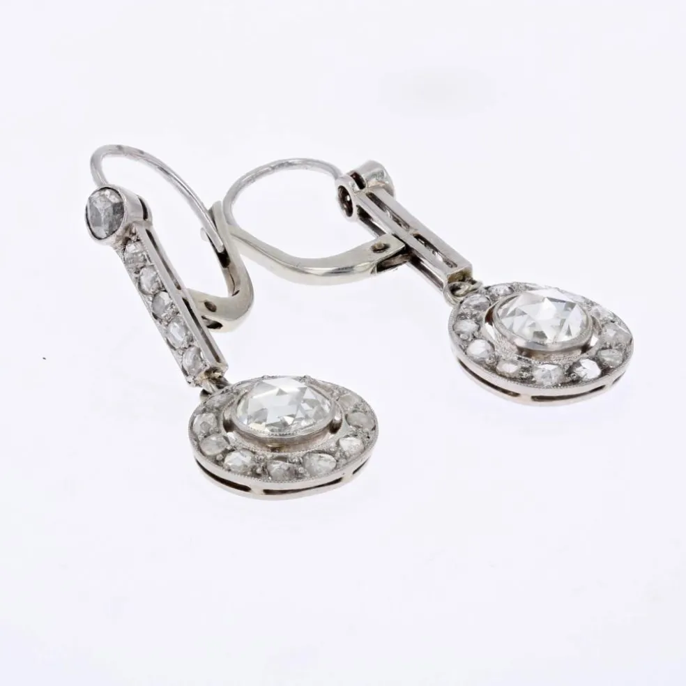 Boucles d'oreilles anciennes diamants taillés en rose