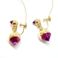 Boucles d'oreilles anciennes or jaune améthystes