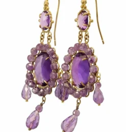 Boucles d'oreilles anciennes en or et améthyste
