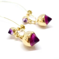 Boucles d'oreilles anciennes or jaune améthystes