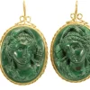 Boucles d'oreilles antiques en or avec camées de malachite