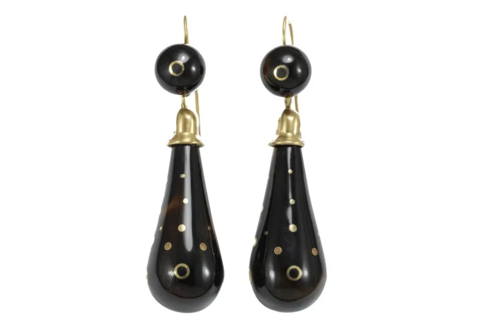 Boucles d'oreilles antiques en or piqué écaille de tortue