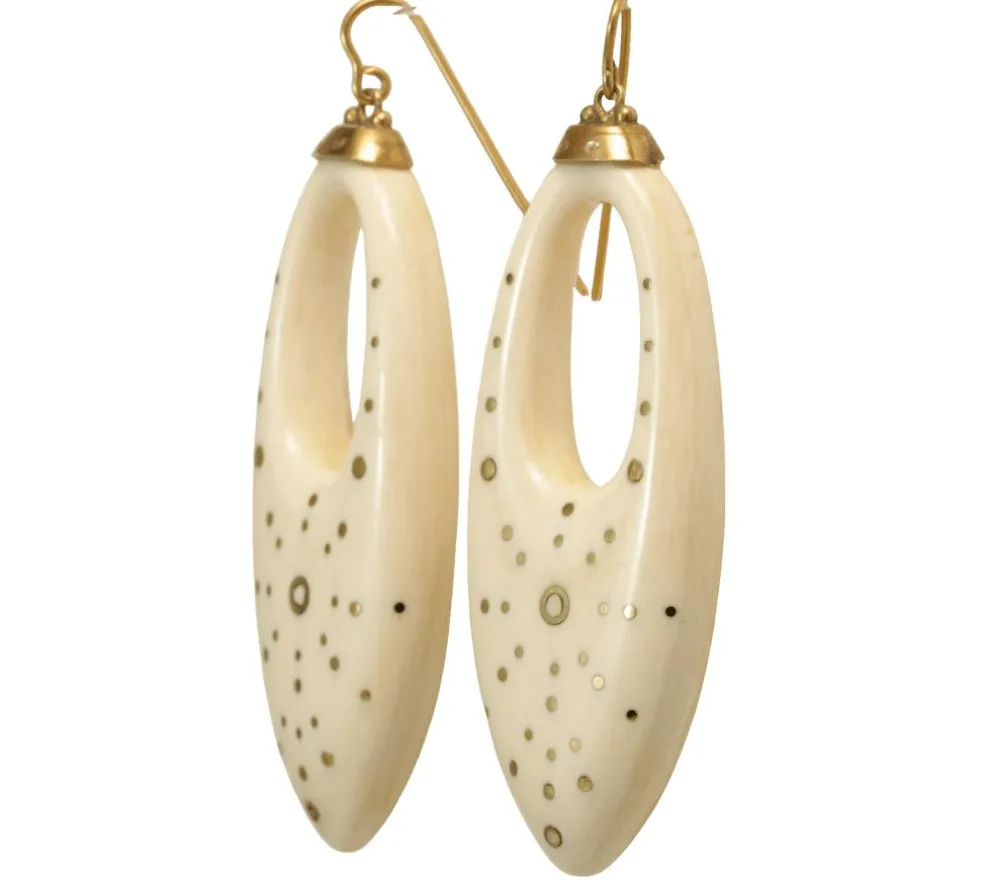 Boucles d'oreilles antiques en or piqué ivoire