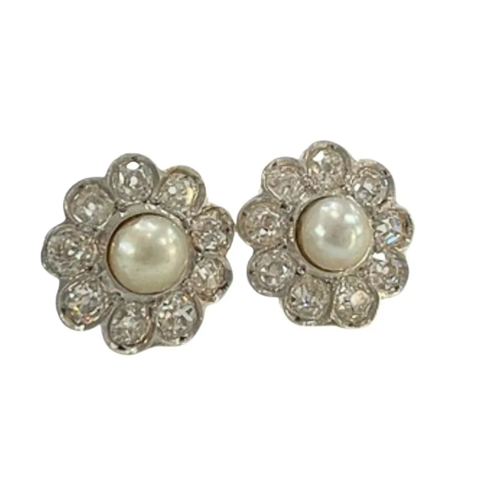 Boucles d'oreilles Art Déco en or et platine avec diamants et perles