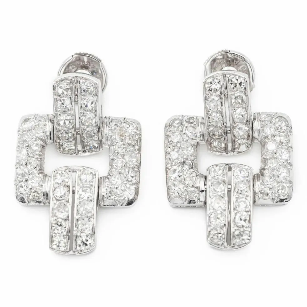 Boucles d'oreilles Art déco Platine Diamant