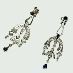 BOUCLES D'OREILLES ART DÉCO SAPHIRS DIAMANTS