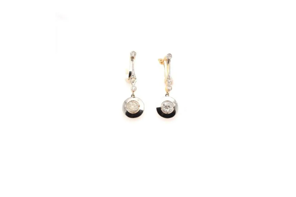 Boucles d'oreilles Art Déco Or jaune Platine Diamants