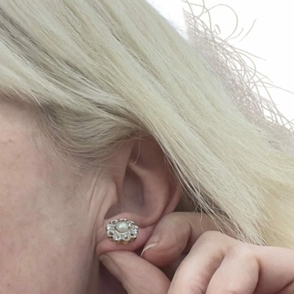 Boucles d'oreilles Art Déco en or et platine avec diamants et perles