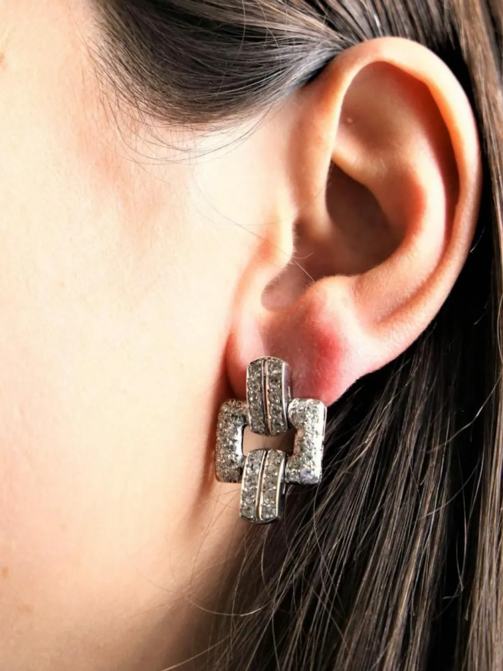 Boucles d'oreilles Art déco Platine Diamant