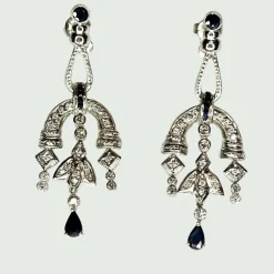 BOUCLES D'OREILLES ART DÉCO SAPHIRS DIAMANTS