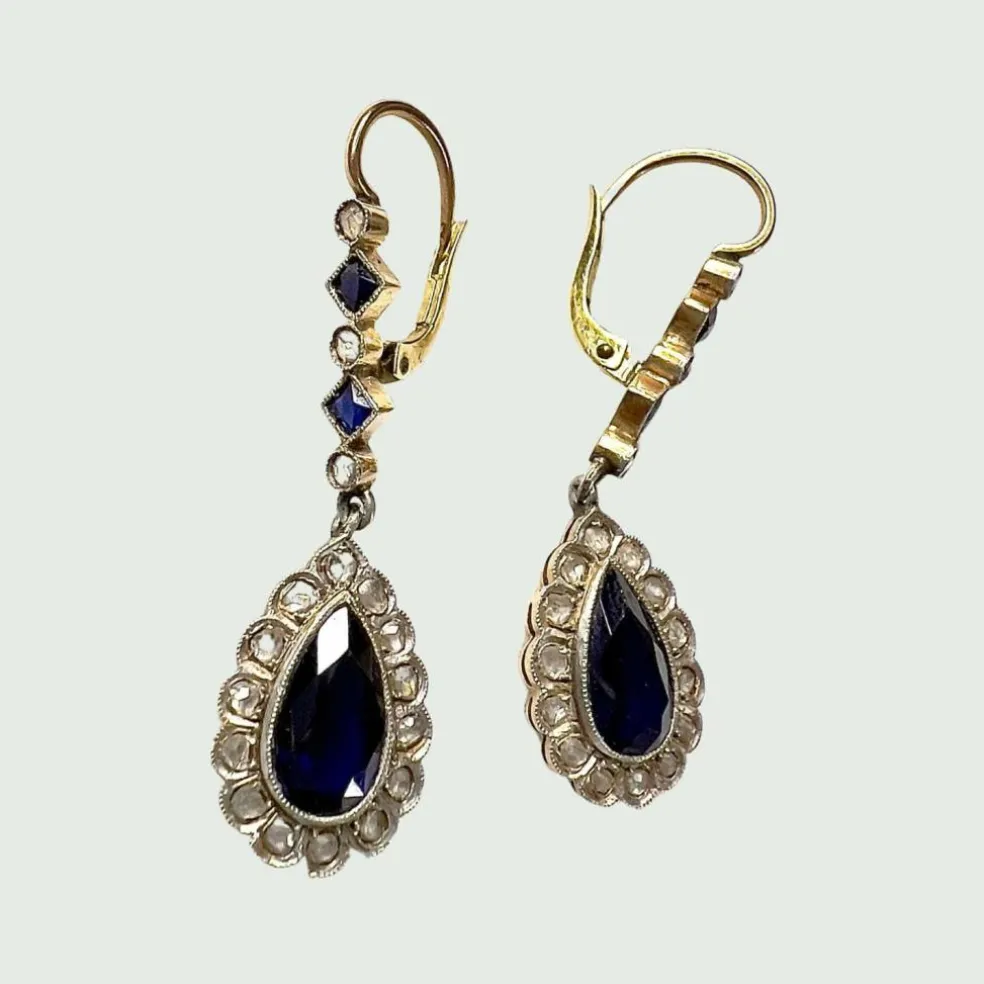 Boucles d'oreilles Art Déco Saphirs Diamants