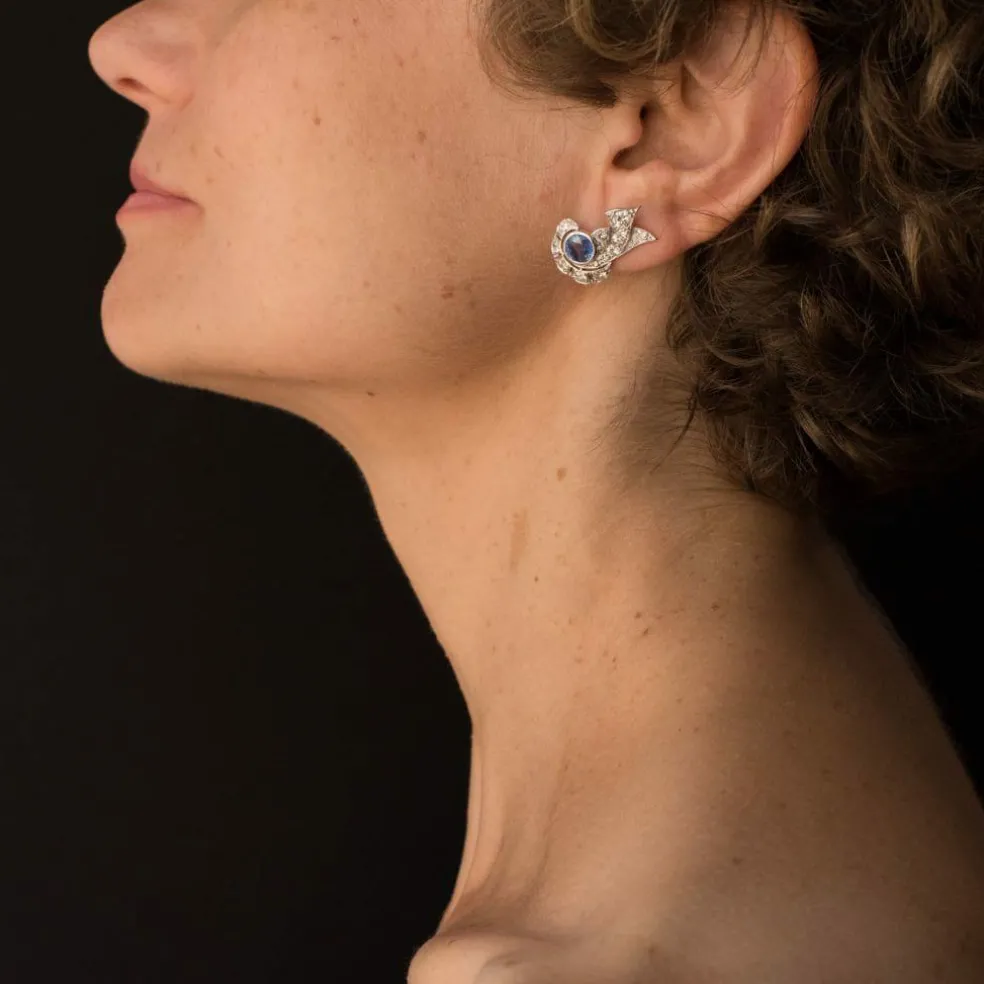 Boucles d'oreilles art déco saphir diamants
