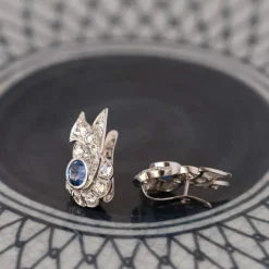 Boucles d'oreilles art déco saphir diamants