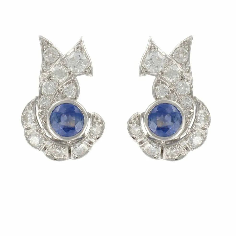 Boucles d'oreilles art déco saphir diamants
