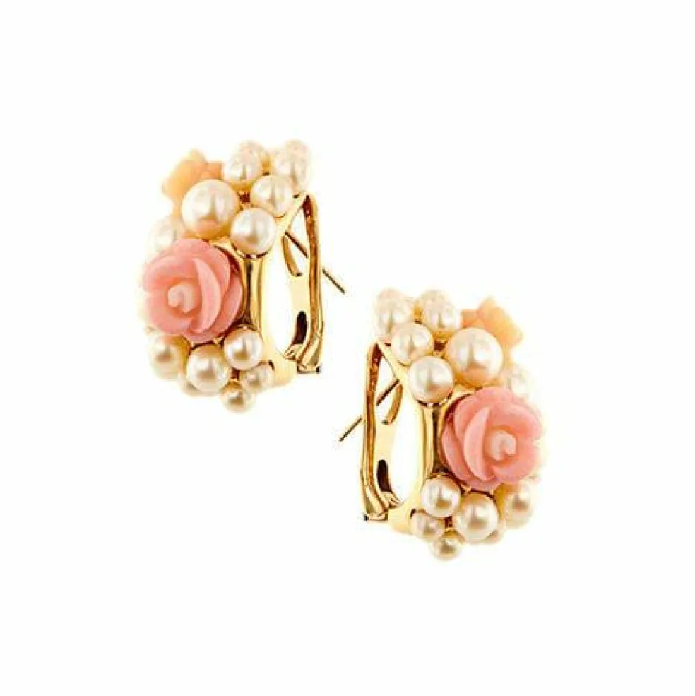 Boucles d'oreilles avec perles et coraux roses