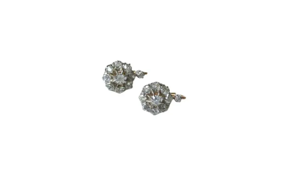 Boucles d'oreilles Belle Époque Marguerite or rose, diamants