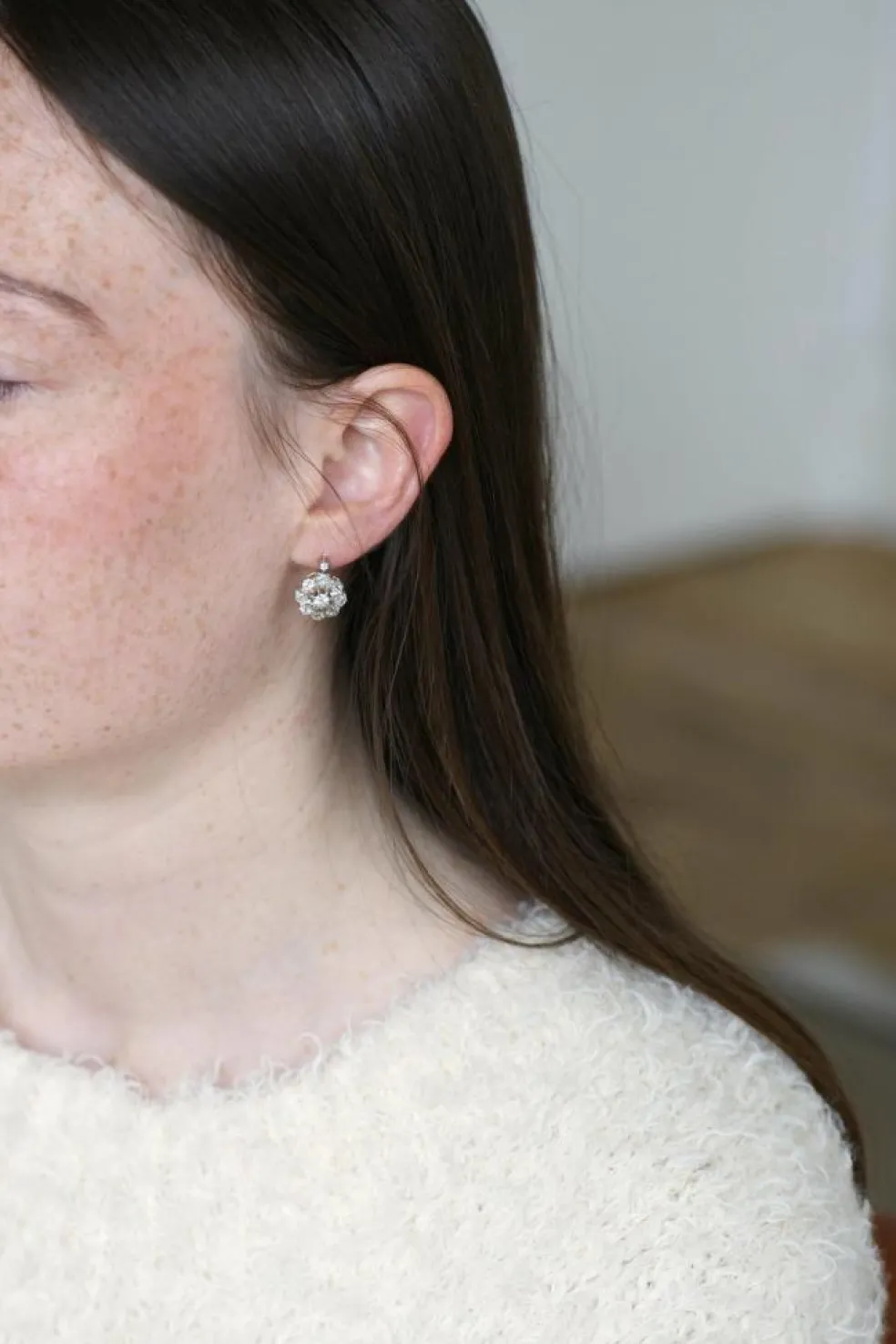 Boucles d'oreilles Belle Époque Marguerite or rose, diamants