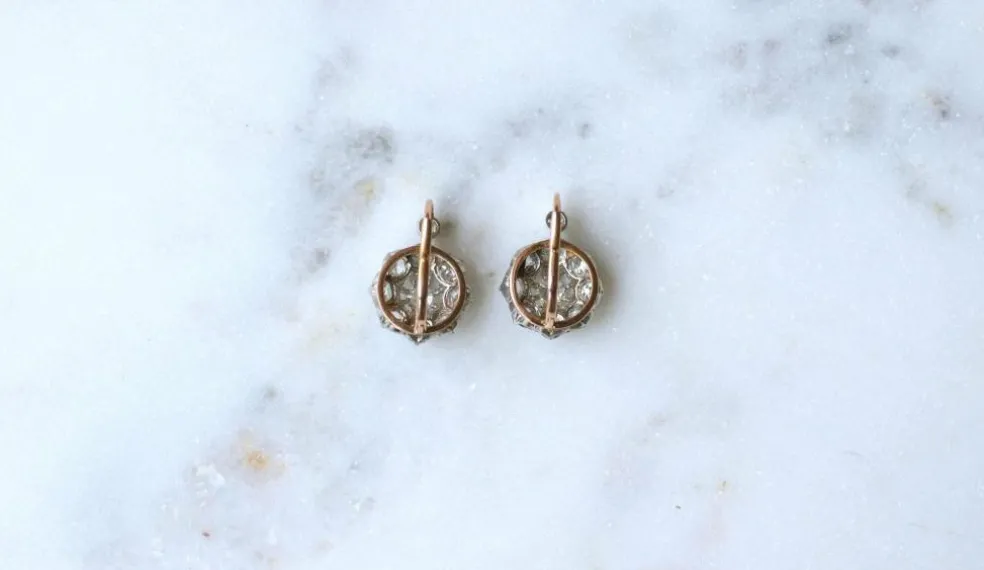Boucles d'oreilles Belle Époque Marguerite or rose, diamants