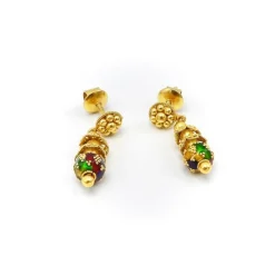 Boucles d'oreilles cannetille indienne dorées avec émail multicolore