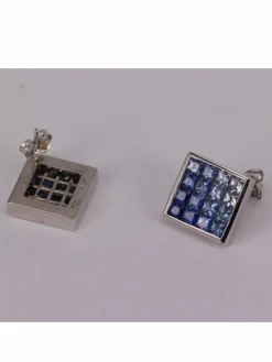 Boucles d'oreilles carrées Saphirs taille princesse