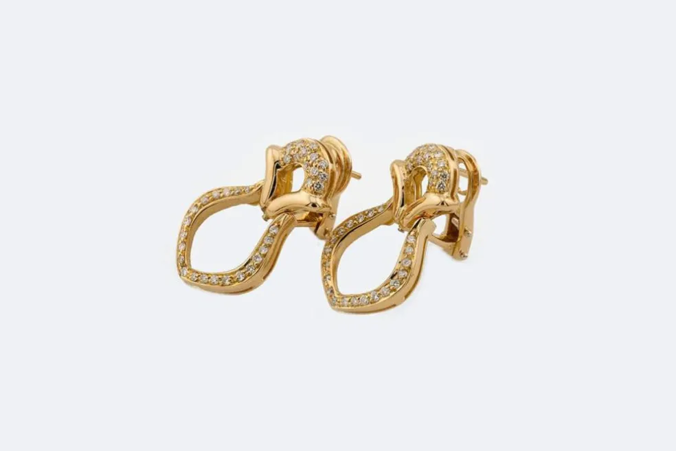 Boucles d'oreilles clip en or jaune et diamants