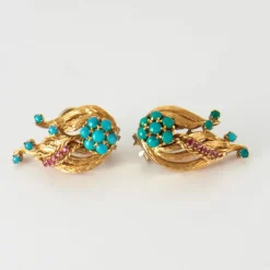 Boucles d'oreilles Clip Turquoises & rubis