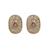 Boucles d'oreilles clips en or jaune et argent avec huit-huit diamants et améthystes