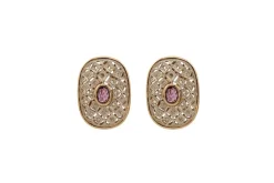 Boucles d'oreilles clips en or jaune et argent avec huit-huit diamants et améthystes