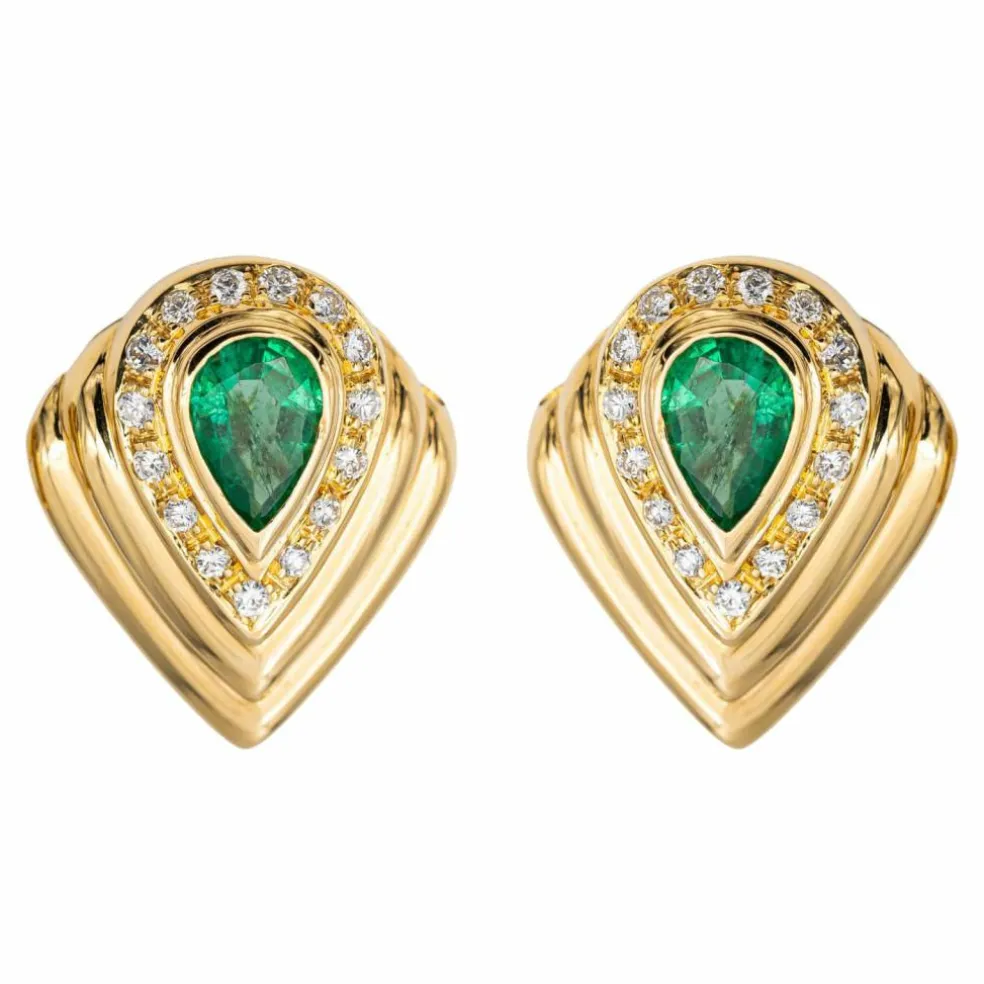 Boucles d'oreilles Clips Or jaune Emeraude