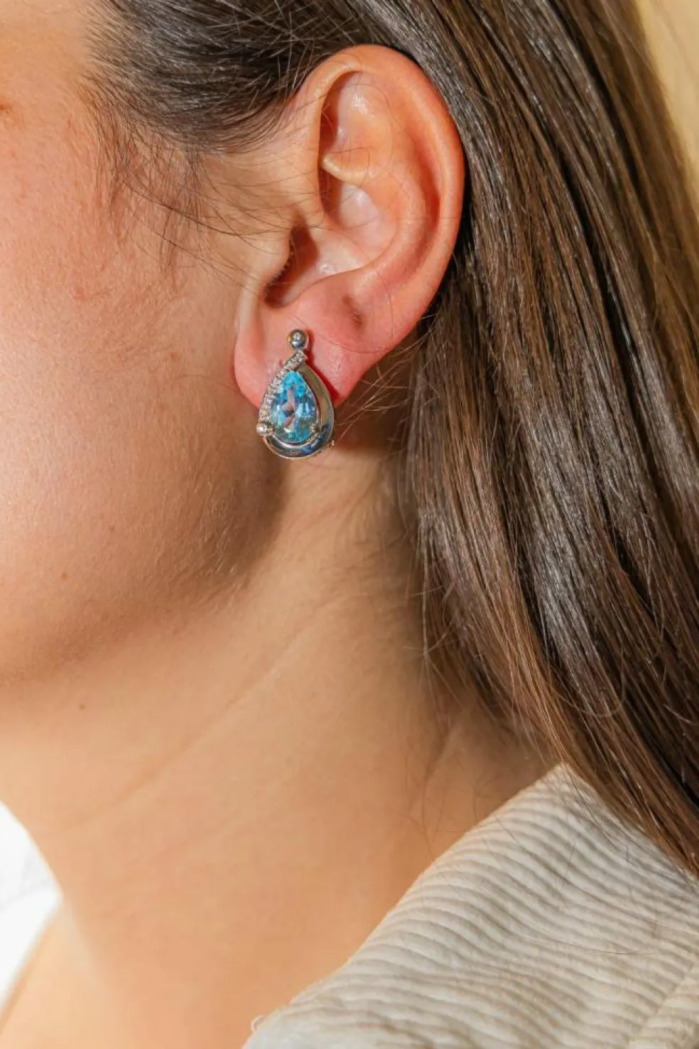 Boucles d'oreilles Clips Or blanc Topaze