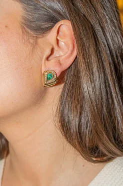 Boucles d'oreilles Clips Or jaune Emeraude