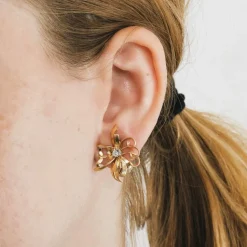 Boucles d'oreilles clips vintage diamants or jaune et platine