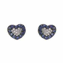 Boucles d'oreilles coeur diamants et saphirs