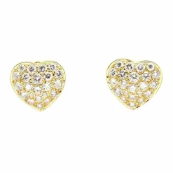 Boucles d'oreilles coeurs diamants en or jaune 18k