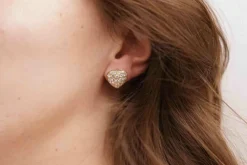 Boucles d'oreilles coeurs diamants en or jaune 18k