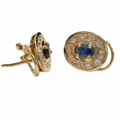Boucles d'oreilles contemporaines du XXe siècle en or 18 carats avec diamants et saphirs