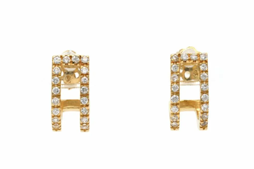 Boucles d'oreilles contemporaines en or jaune 18 carats serties de diamants "taille" brillant (+-0.45ct)