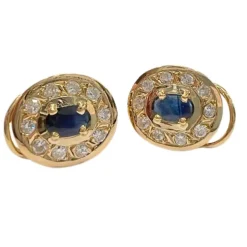 Boucles d'oreilles contemporaines du XXe siècle en or 18 carats avec diamants et saphirs