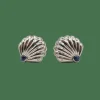 Boucles d’oreilles coquillages or blanc serties de diamants et saphirs